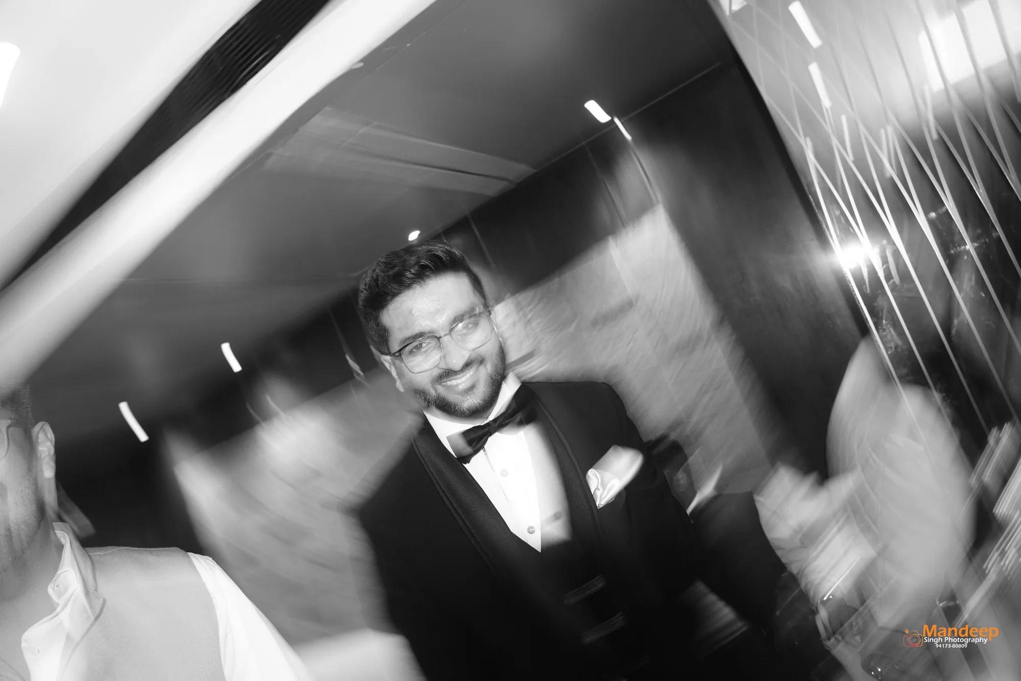 A joyful black and white reception moment